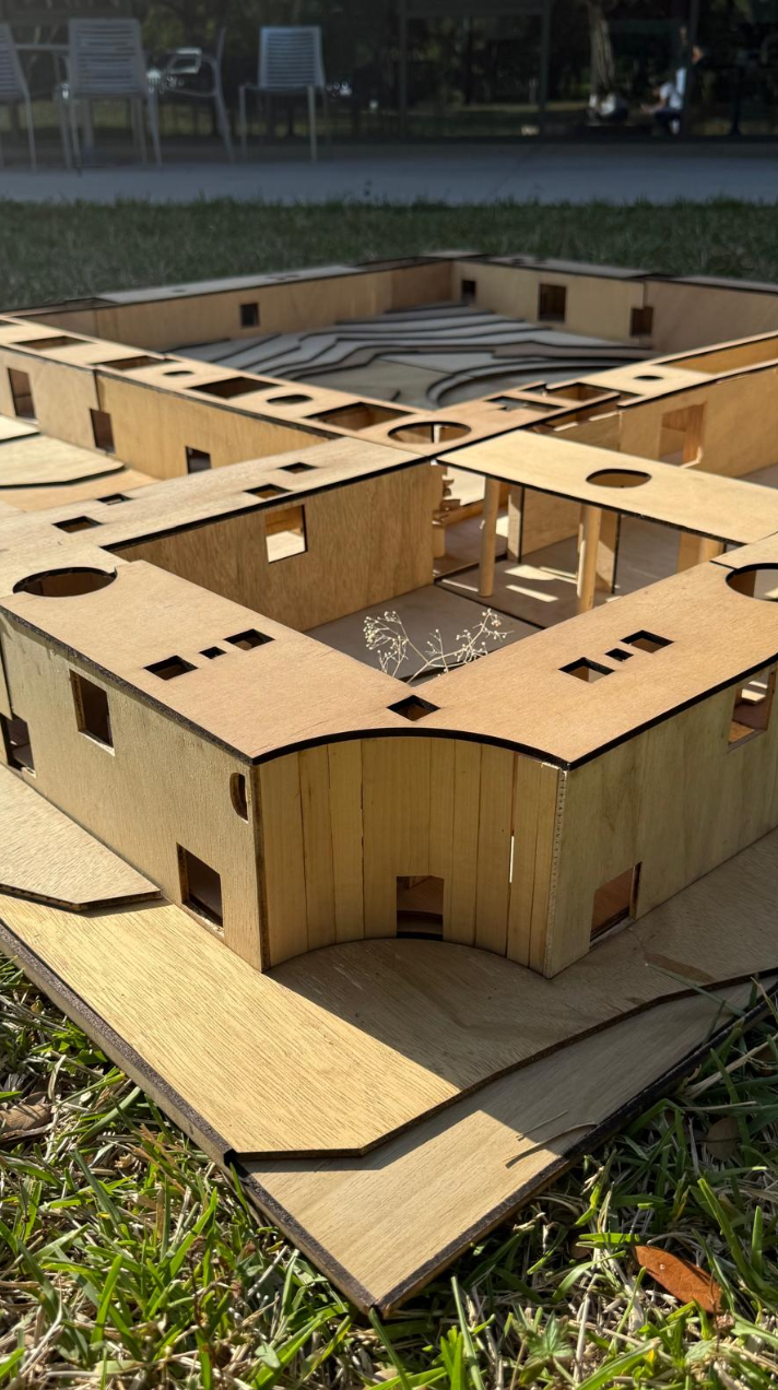 Luna House model, courtyard view