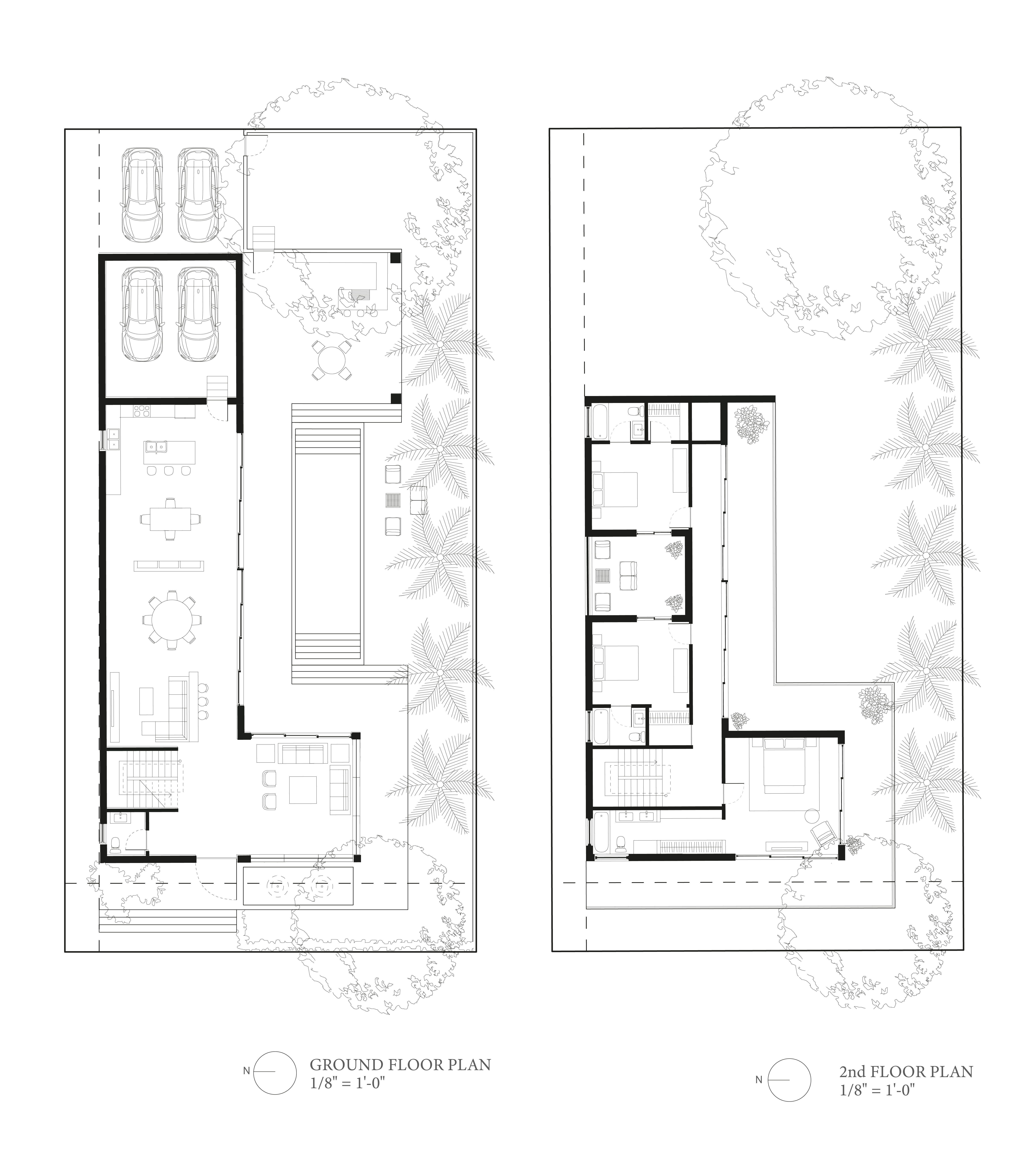 Ground floor and second level of Courtyard House