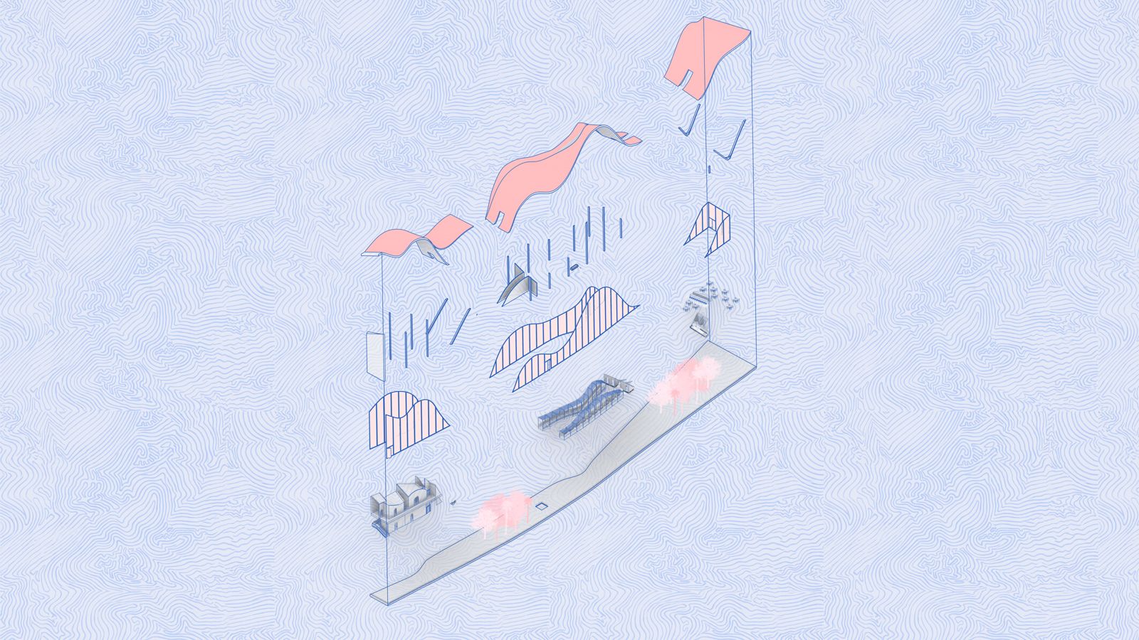 Exploded isometric drawing of Fish Market